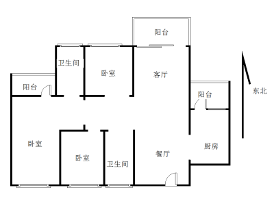 观山嘉苑小区3室2厅2卫户型图2