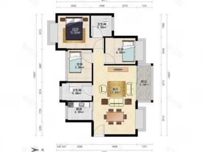 中熙君南山小区3室1厅2卫户型图4