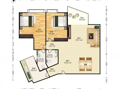 阳光带海滨城一期小区2室2厅2卫户型图2