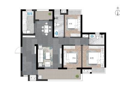 幸福里三期小区3室2厅2卫户型图2