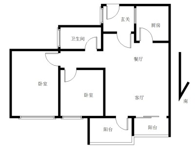 时代倾城二期小区2室2厅1卫户型图2
