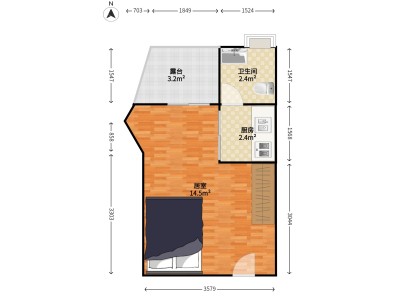 金迪名苑小区1室0厅1卫户型图1