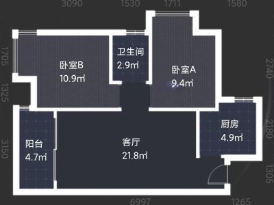 正祥清华园小区2室2厅1卫户型图1