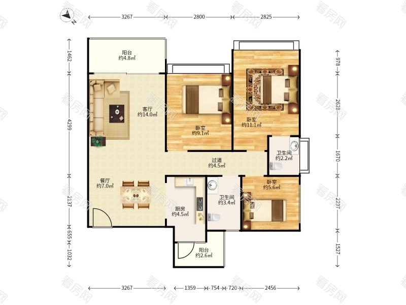 优越温泉郡小区3室2厅2卫户型图