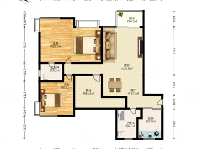 缤纷假日豪园小区2室2厅2卫户型图3