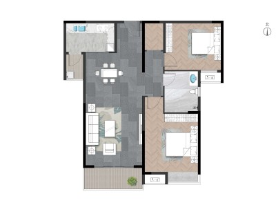 中海国际社区华府小区2室2厅1卫户型图2