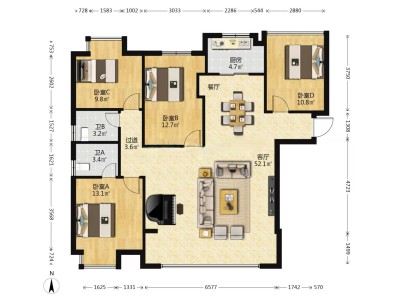 巨亿城小区4室3厅2卫户型图4