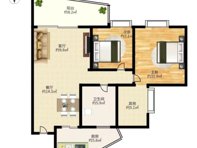 海语西湾小区2室2厅1卫户型图2