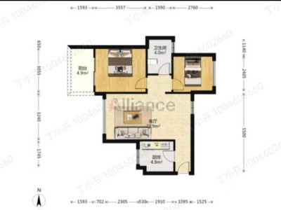 雅居乐万象郡泊岸小区2室1厅1卫户型图3
