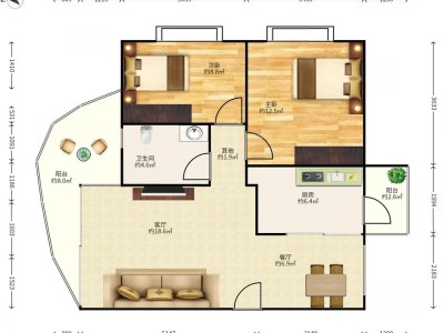 阳光带海滨城二期小区2室2厅1卫户型图2