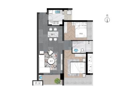 宝能世纪城西区小区2室2厅1卫户型图1