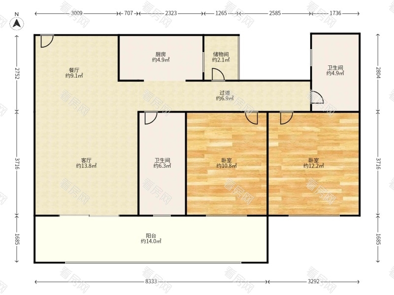 江山里榕府小区2室2厅1卫户型图