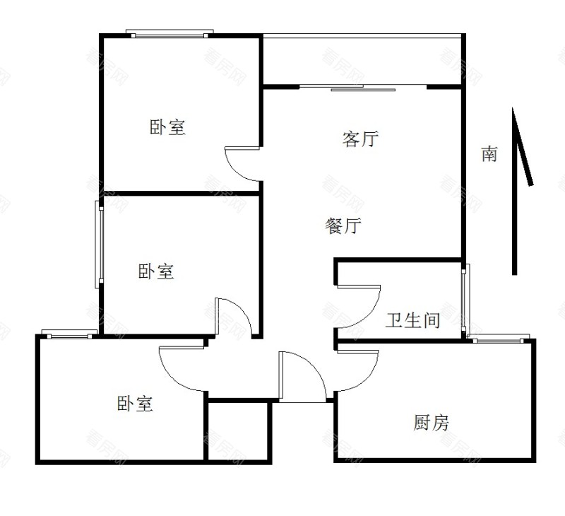 格林泊乐一三期小区3室2厅1卫户型图6