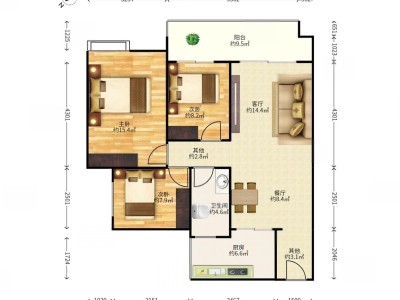 翡翠海岸小区3室2厅1卫户型图3