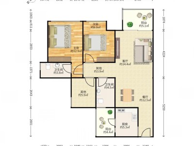 华润城润府一期小区2室2厅2卫户型图5