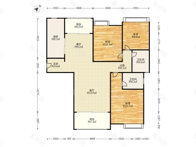 云星公园大观小区3室2厅2卫户型图1