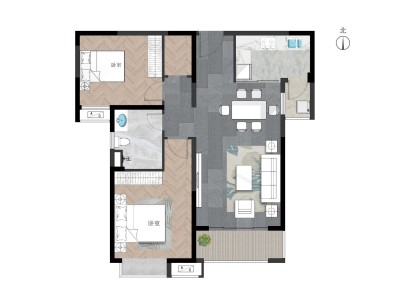 中海国际社区东郡B区小区2室2厅2卫户型图3