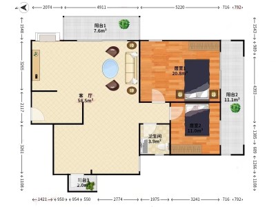 嘉麟豪庭小区2室1厅1卫户型图1