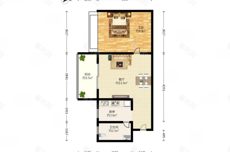 皇庭世纪小区1室1厅1卫户型图54