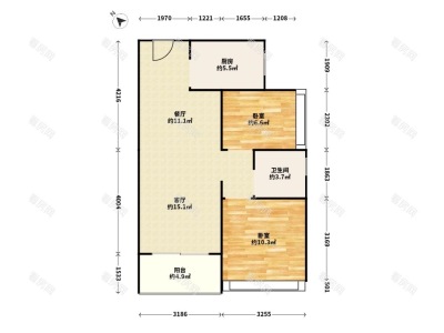 观山嘉苑小区2室1厅1卫户型图2