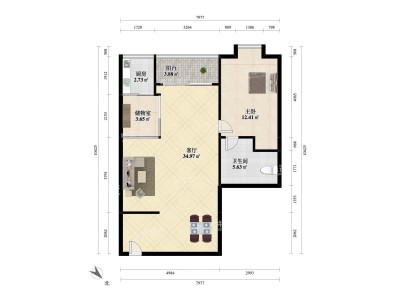 丹枫白露城东1号小区1室1厅1卫户型图3