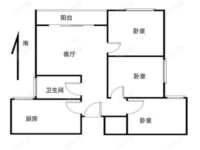 格林泊乐一三期小区3室2厅1卫户型图1