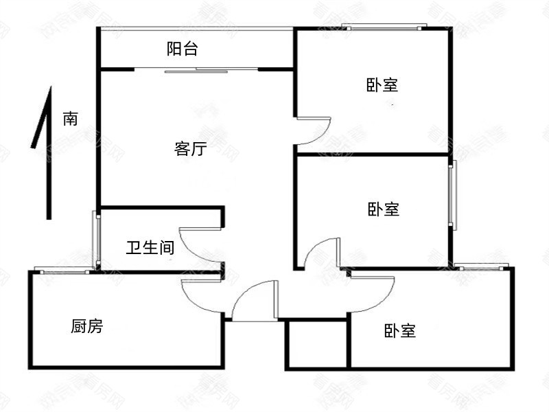 格林泊乐一三期小区3室2厅1卫户型图