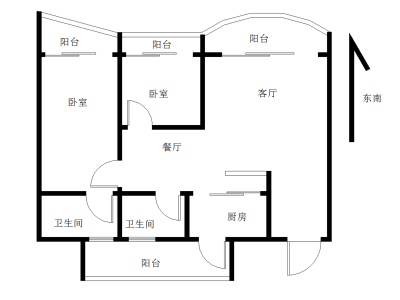 山海一品小区2室2厅2卫户型图2