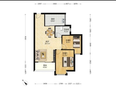 恒运豪庭小区2室1厅1卫户型图3