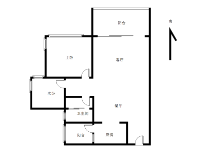深业新岸线三期小区2室2厅1卫户型图2