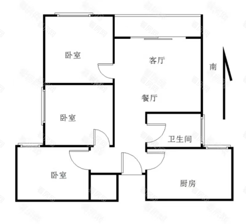 格林泊乐一三期小区3室2厅1卫户型图5