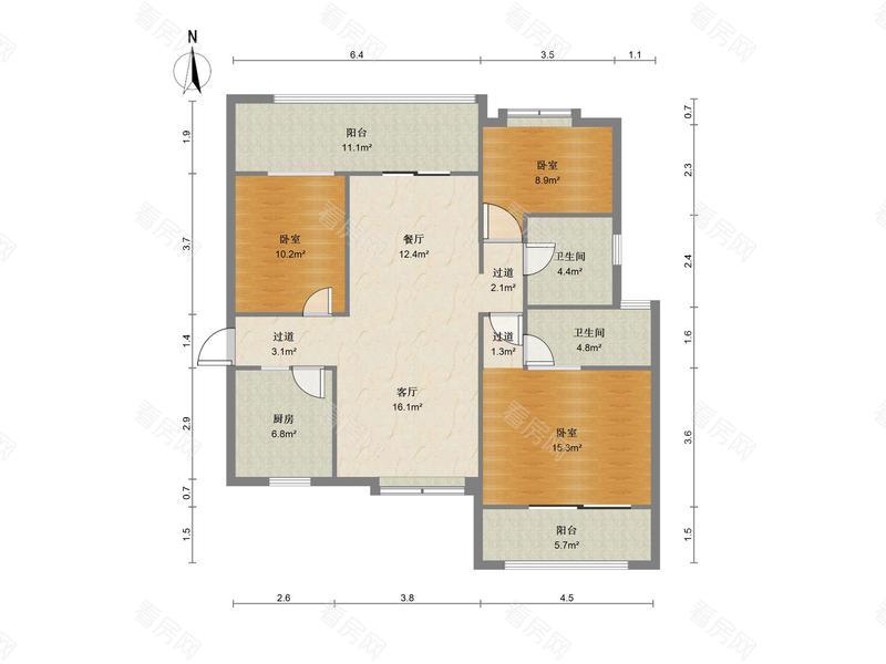 中珠上城二期小区3室2厅2卫户型图9