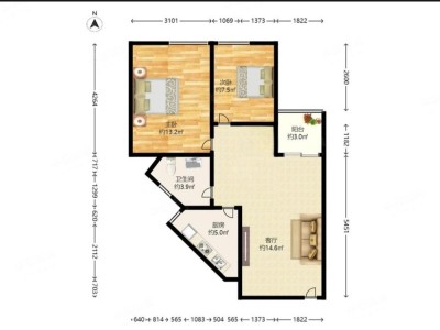 福岗园小区2室1厅1卫户型图1