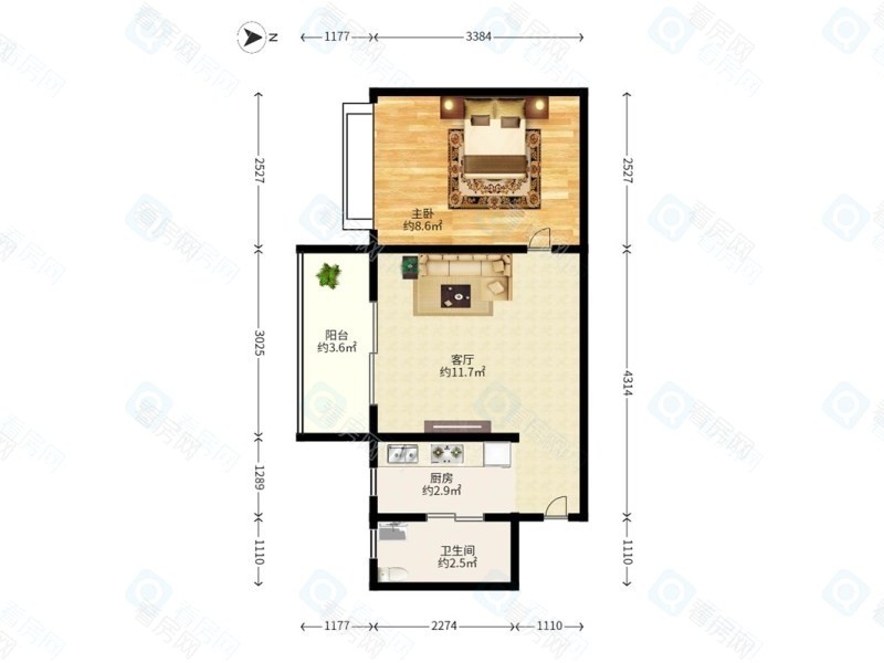 皇庭世纪小区1室1厅1卫户型图61