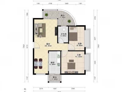阳光带海滨城二期小区2室1厅1卫户型图3