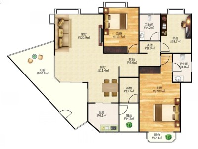 英伦名苑二期小区3室2厅2卫户型图1