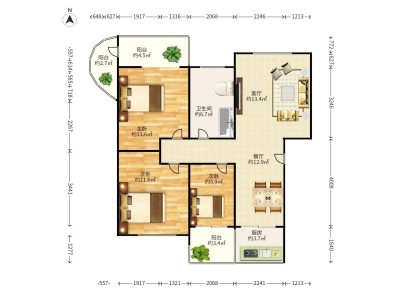 文锦渡海关三院生活区小区3室1厅1卫户型图2