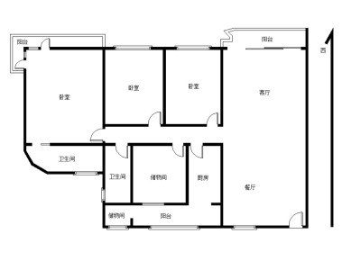 世界花园海华居小区3室2厅2卫户型图1