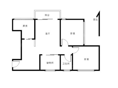 华润城润府一期小区2室1厅1卫户型图3