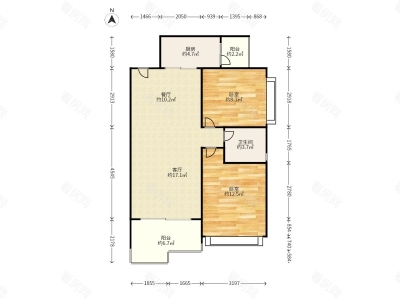 云星中央星城小区2室2厅1卫户型图2