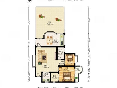东方海雅居小区2室1厅1卫户型图3