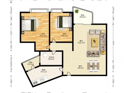 阳光带海滨城一期小区2室2厅1卫户型图1