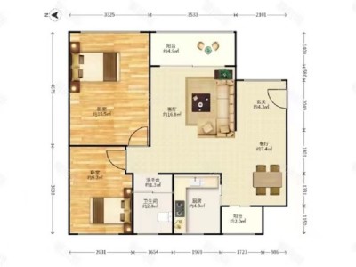 绿海名居小区2室2厅1卫户型图2