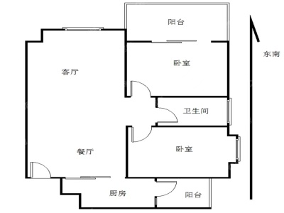 富通城一期小区2室2厅1卫户型图2