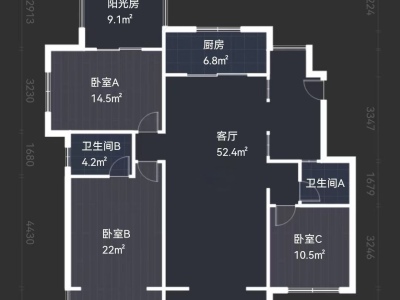 中海铂悦公馆小区3室2厅2卫户型图1