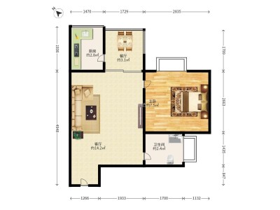 东门168小区1室2厅1卫户型图5