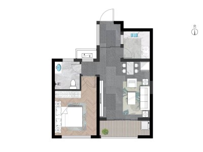 江山里熙岸小区1室1厅1卫户型图2