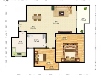 豪方现代豪园小区2室2厅1卫户型图1