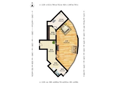 丹枫白露城东1号小区1室0厅1卫户型图4
