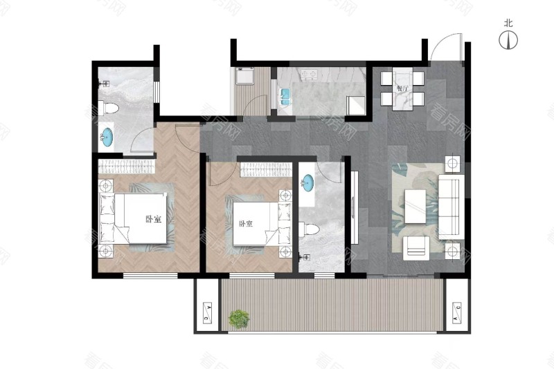 江山里榕府小区2室2厅2卫户型图